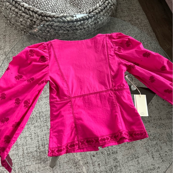 Aritzia Wilfred Pink Button-Up Puff Sleeves Boho Preppy cotton Blouse Sz XS - Picture 12 of 13